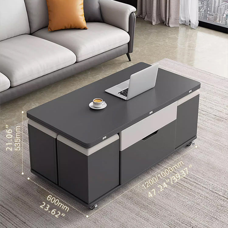 Modern Lift Top Coffee Table with Storage & 4 Ottomans - Functional Design with Wheels fajf-958