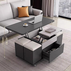 Modern Lift Top Coffee Table with Storage & 4 Ottomans - Functional Design with Wheels fajf-958