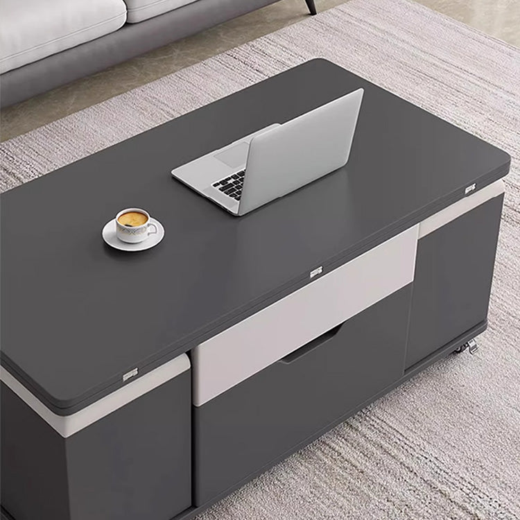 Modern Lift Top Coffee Table with Storage & 4 Ottomans - Functional Design with Wheels fajf-958