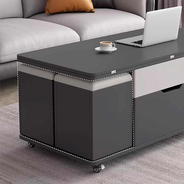 Modern Lift Top Coffee Table with Storage & 4 Ottomans - Functional Design with Wheels fajf-958