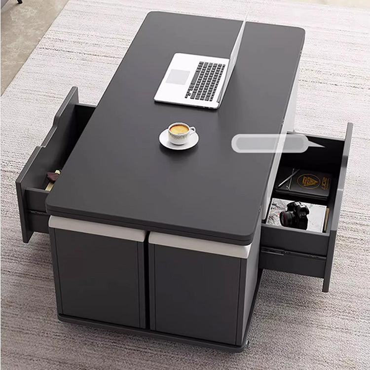 Modern Lift Top Coffee Table with Storage & 4 Ottomans - Functional Design with Wheels fajf-958