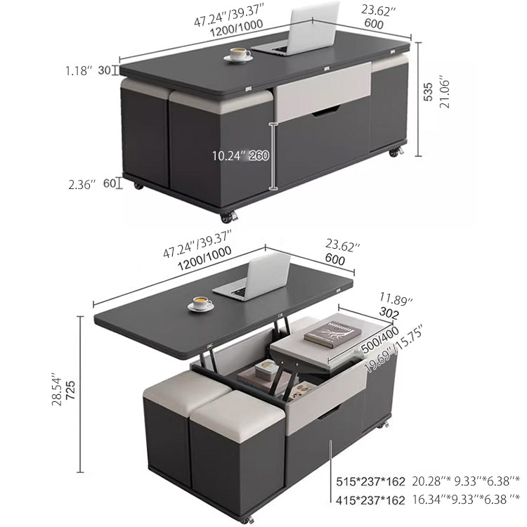 Modern Lift Top Coffee Table with Storage & 4 Ottomans - Functional Design with Wheels fajf-958