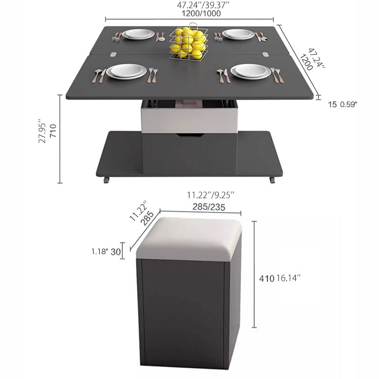 Modern Lift Top Coffee Table with Storage & 4 Ottomans - Functional Design with Wheels fajf-958