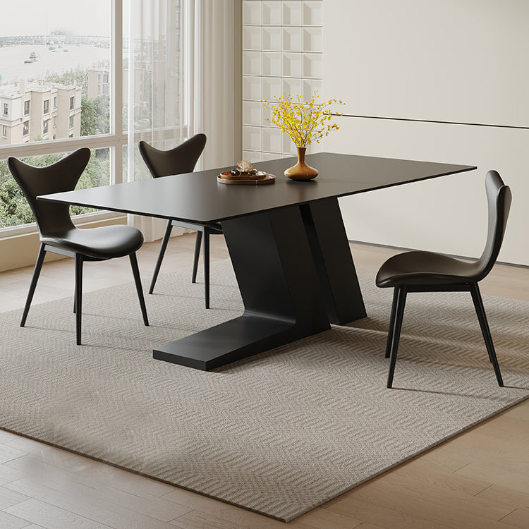 Modern Table with Sintered Stone Top, Carbon Steel Frame, and Microfiber Leather Finishing faml-2620