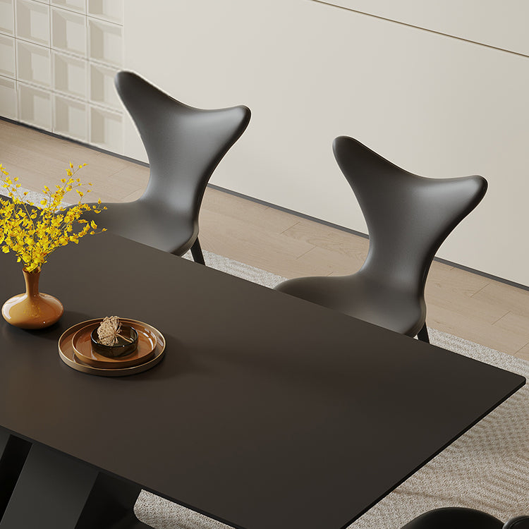 Modern Table with Sintered Stone Top, Carbon Steel Frame, and Microfiber Leather Finishing faml-2620