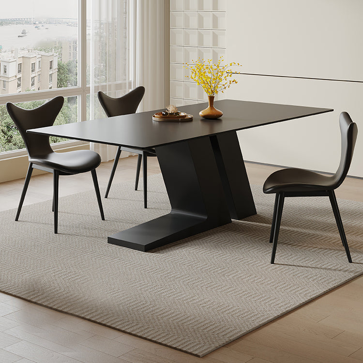 Modern Table with Sintered Stone Top, Carbon Steel Frame, and Microfiber Leather Finishing faml-2620