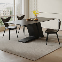 Modern Table with Sintered Stone Top, Carbon Steel Frame, and Microfiber Leather Finishing faml-2620