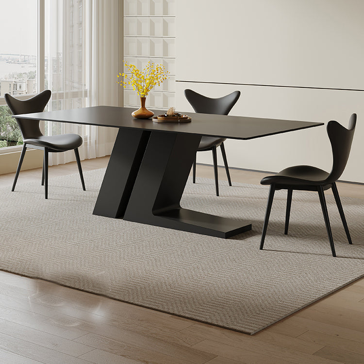 Modern Table with Sintered Stone Top, Carbon Steel Frame, and Microfiber Leather Finishing faml-2620