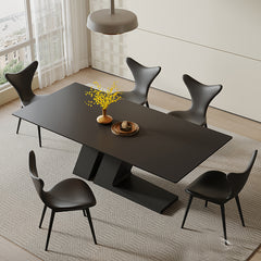 Modern Table with Sintered Stone Top, Carbon Steel Frame, and Microfiber Leather Finishing faml-2620