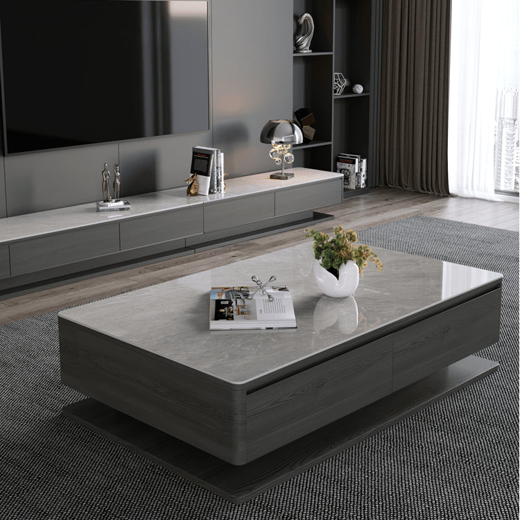 Modern Sintered Stone Coffee Table in Rectangular Shape with Storage faml-301