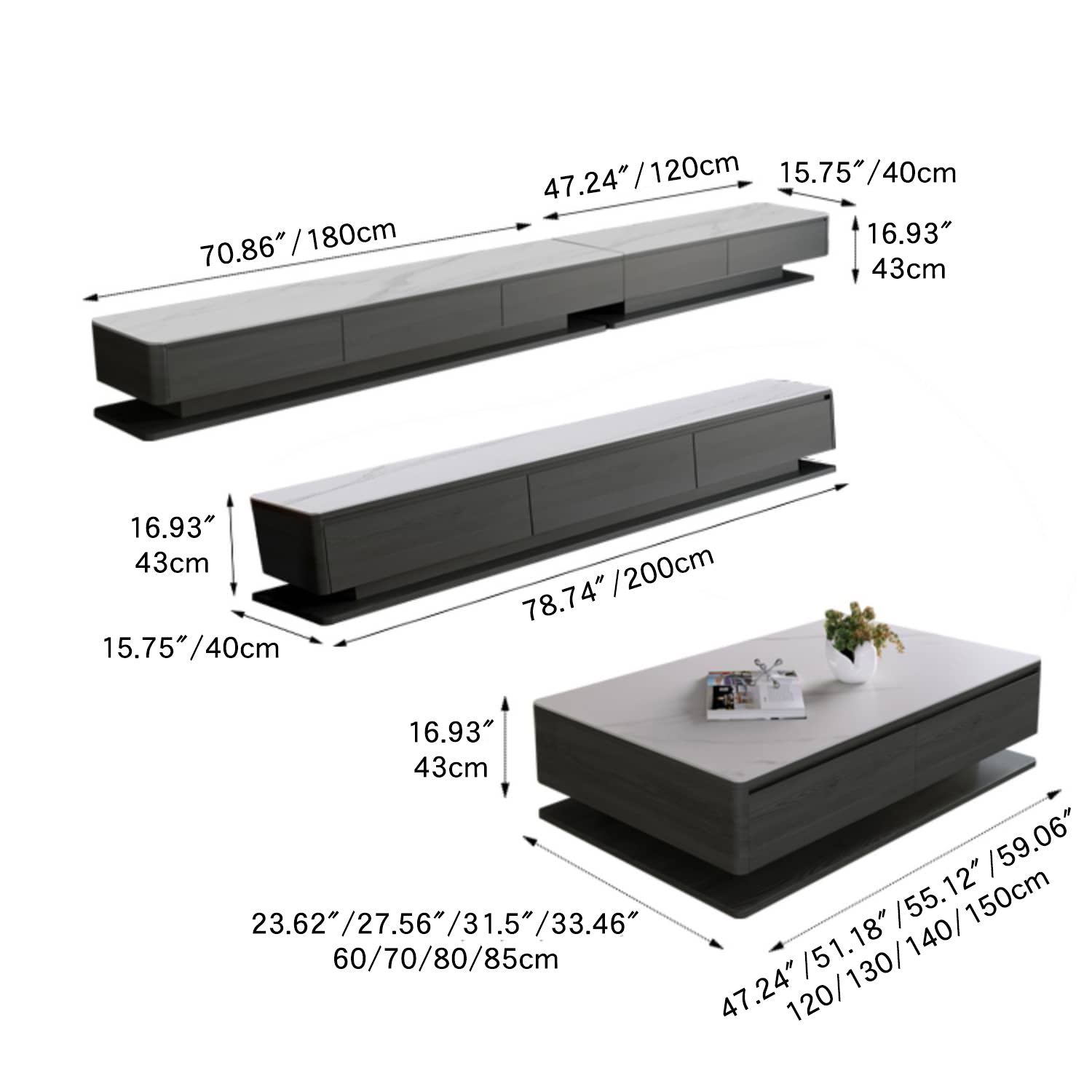 Modern Sintered Stone Coffee Table in Rectangular Shape with Storage faml-301