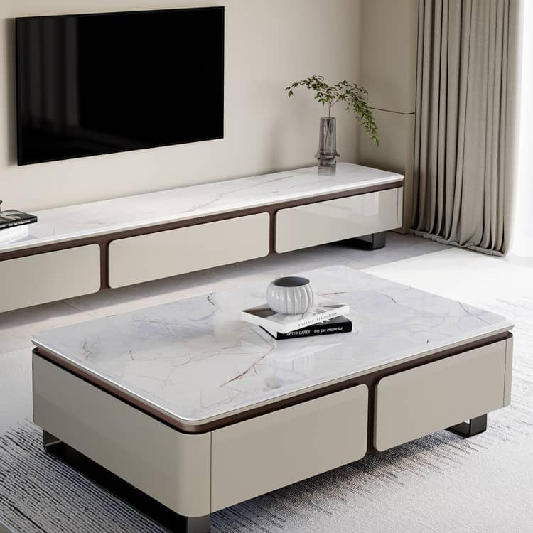 Rectangular Coffee Table with  Sintered Stone Top - Modern Design with Storage for Your LIvingroom faml-307