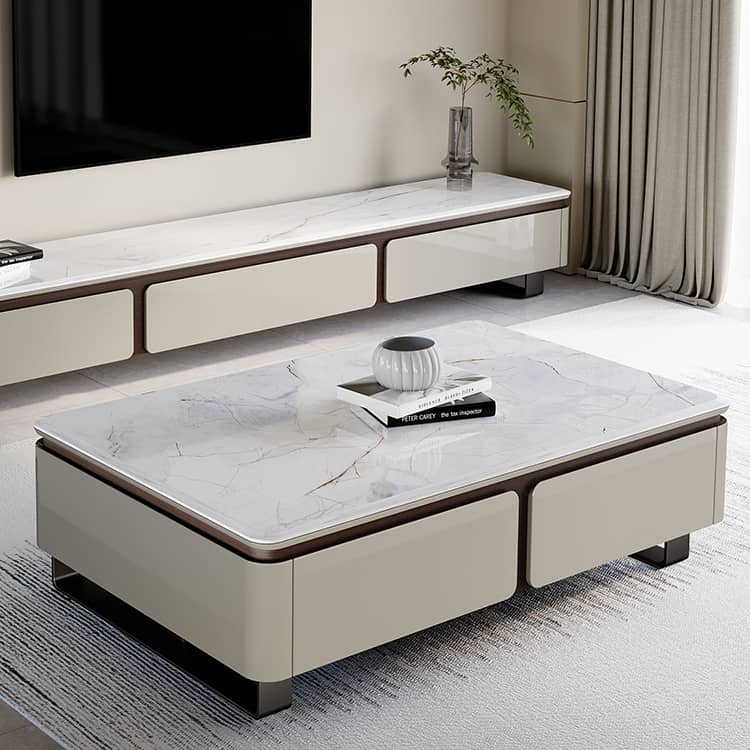 Rectangular Coffee Table with  Sintered Stone Top - Modern Design with Storage for Your LIvingroom faml-307