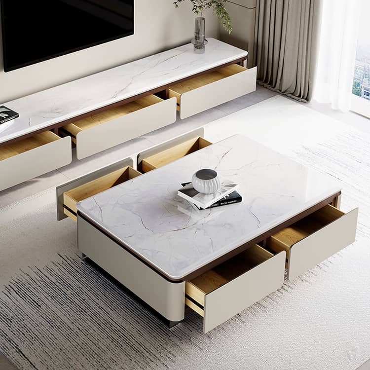 Rectangular Coffee Table with  Sintered Stone Top - Modern Design with Storage for Your LIvingroom faml-307