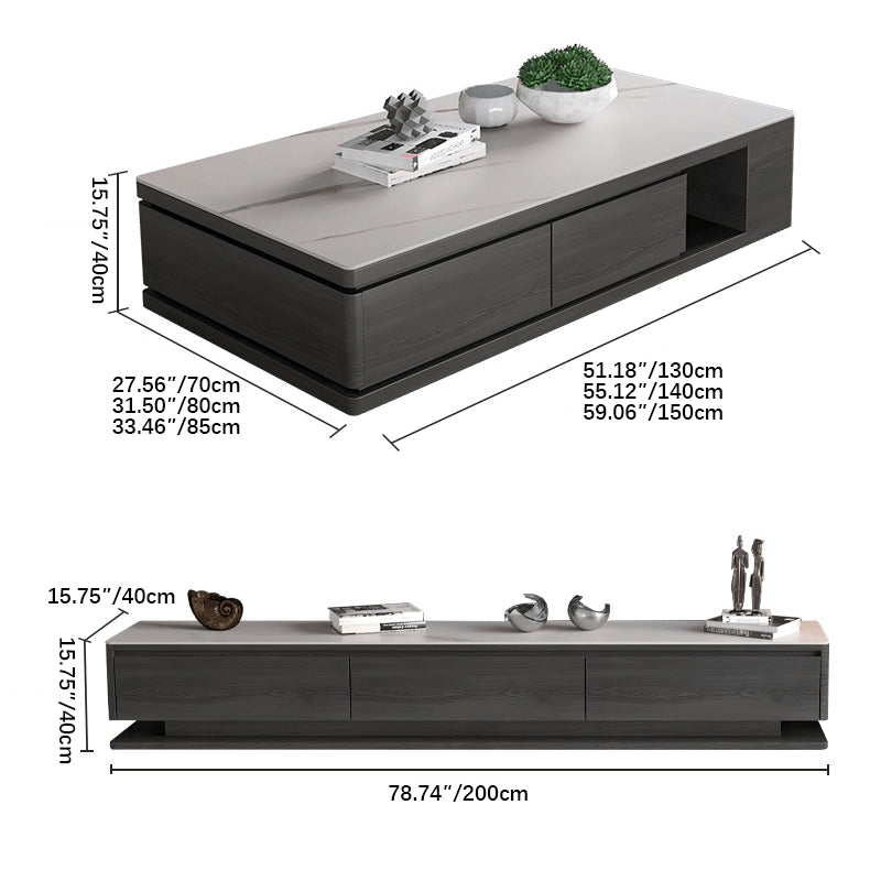 Modern Rectangular Coffee Table with Storage - Stylish Design with Marble Top for LIvingroom Decor faml-696