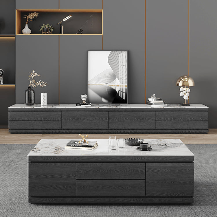 Modern Rectangular Coffee Table with Marble Top and Storage - Perfect for LIvingroom faml-698