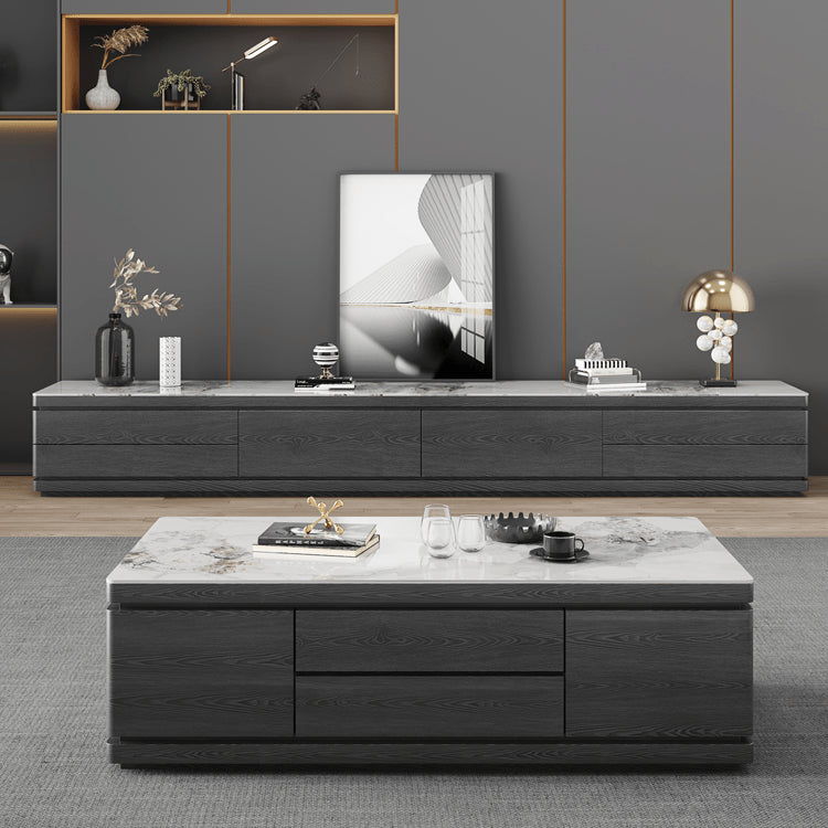 Modern Rectangular Coffee Table with Marble Top and Storage - Perfect for LIvingroom faml-698