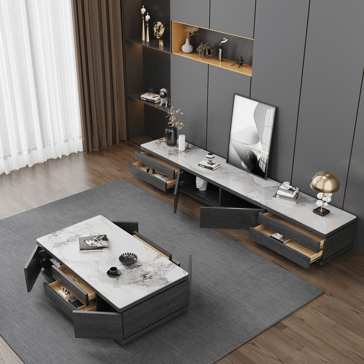 Modern Rectangular Coffee Table with Marble Top and Storage - Perfect for LIvingroom faml-698