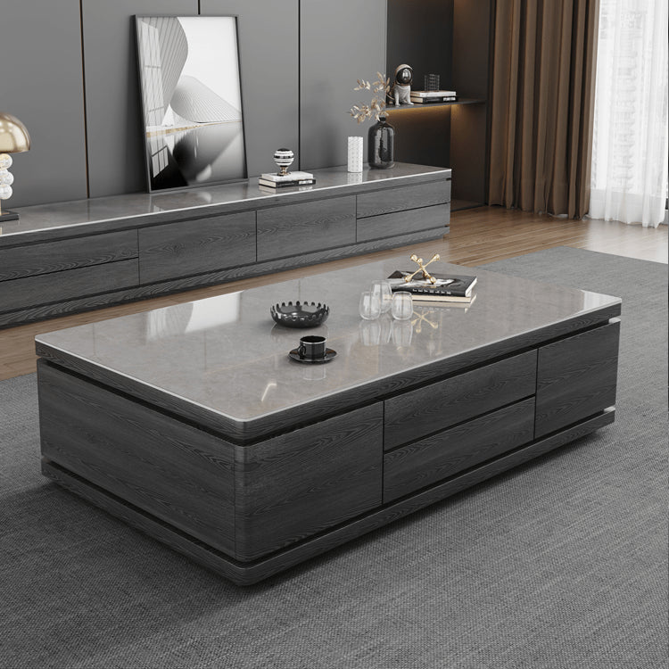 Modern Rectangular Coffee Table with Marble Top and Storage - Perfect for LIvingroom faml-698