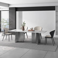 Luxurious Rectangular Dining Table - Sleek Marble Top & Metal Pedestals for 6-8 Person faml-700