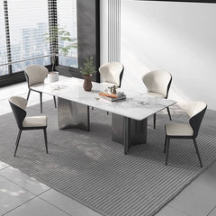 Luxurious Rectangular Dining Table - Sleek Marble Top & Metal Pedestals for 6-8 Person faml-700