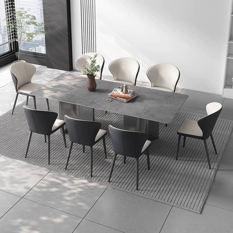 Luxurious Rectangular Dining Table - Sleek Marble Top & Metal Pedestals for 6-8 Person faml-700