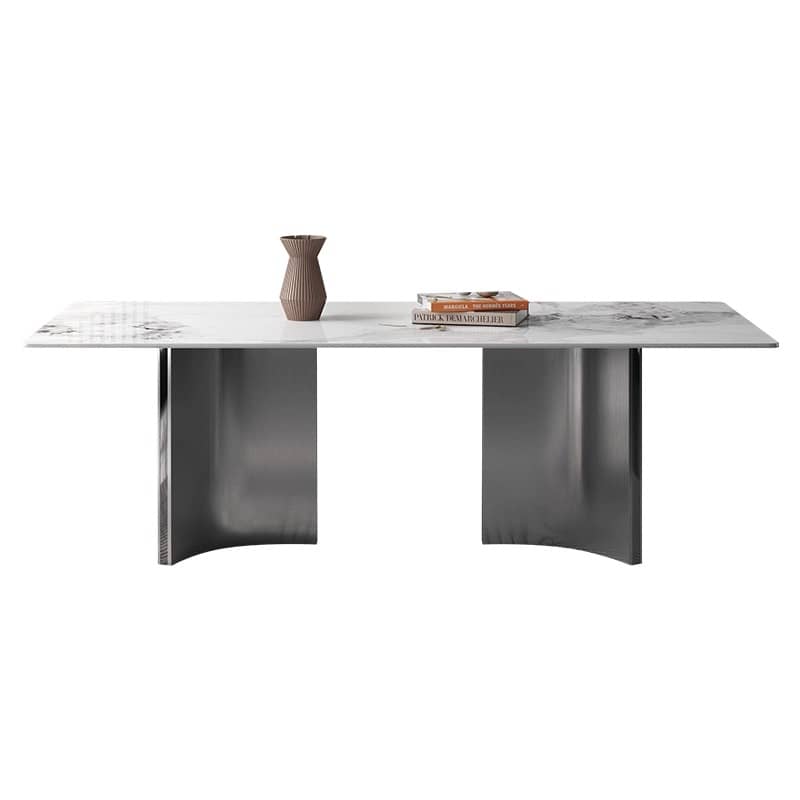 Luxurious Rectangular Dining Table - Sleek Marble Top & Metal Pedestals for 6-8 Person faml-700