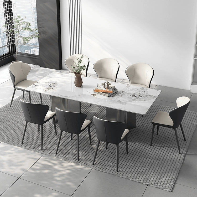 Luxurious Rectangular Dining Table - Sleek Marble Top & Metal Pedestals for 6-8 Person faml-700