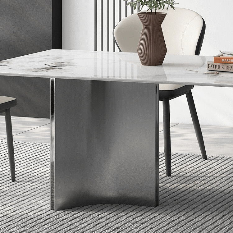 Luxurious Rectangular Dining Table - Sleek Marble Top & Metal Pedestals for 6-8 Person faml-700