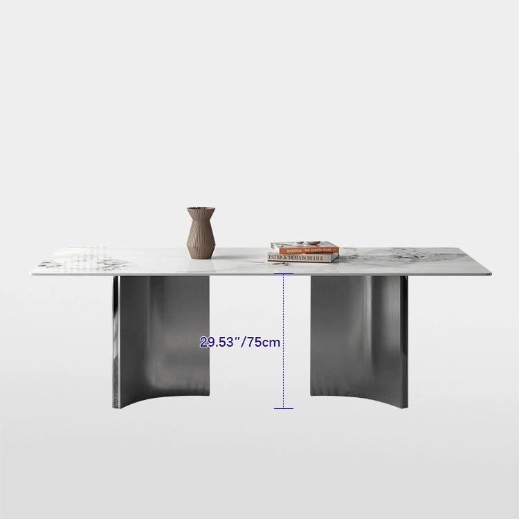 Luxurious Rectangular Dining Table - Sleek Marble Top & Metal Pedestals for 6-8 Person faml-700