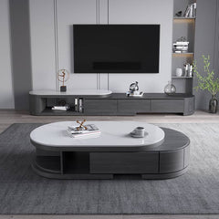 Stylish Oval Coffee Table with Storage and Marble Top - Durable Modern Design for LIvingroom faml-701