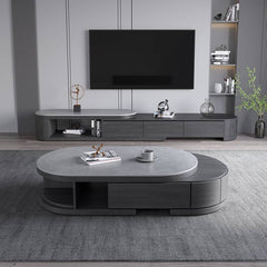 Stylish Oval Coffee Table with Storage and Marble Top - Durable Modern Design for LIvingroom faml-701