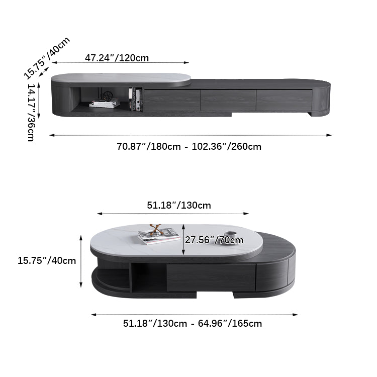 Stylish Oval Coffee Table with Storage and Marble Top - Durable Modern Design for LIvingroom faml-701