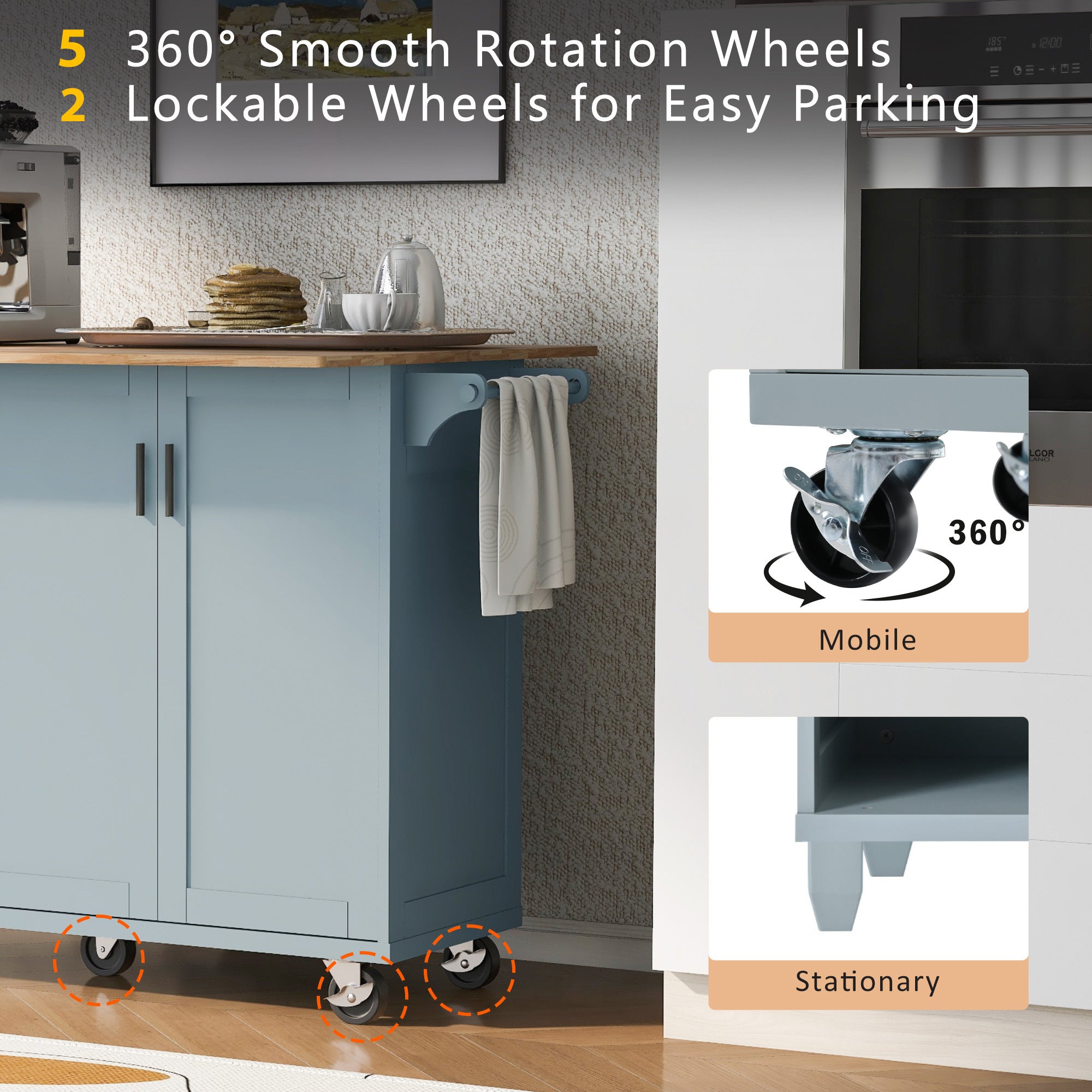 K&K Kitchen Island with Foldable Counter Top for Kitchen, Living Room, Dining Room, Grey Blue