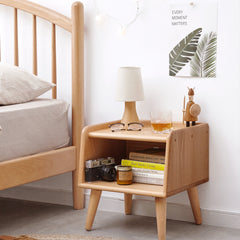 15.75" Solid Wood Nightstand with Two Tiers for Storage in Natural Wood Finish for Living Room or Bedroom