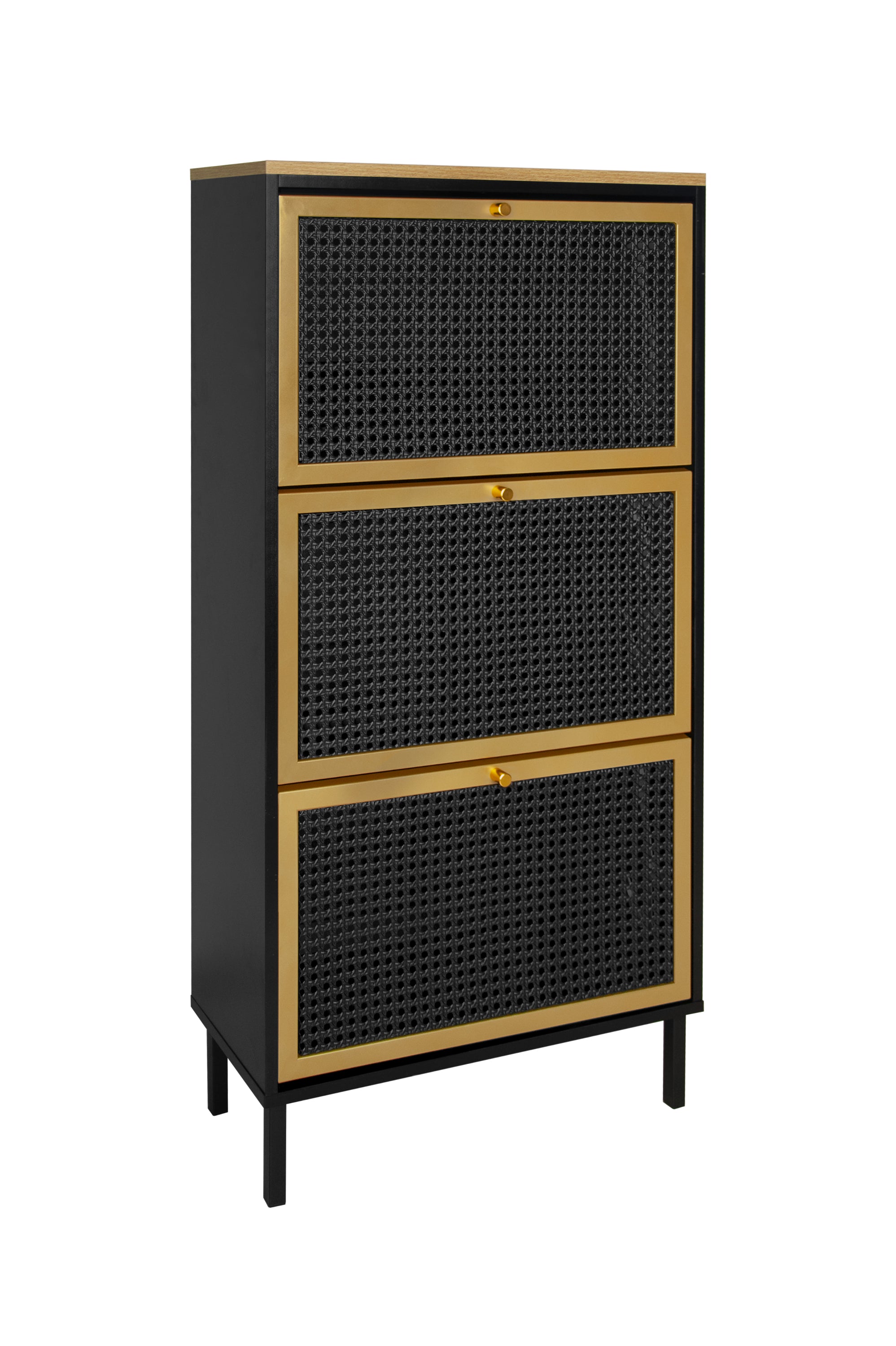 3 Metal Door Shoe Rack, Freestanding Modern Shoe Storage Cabinet, Metal rattan, for Entryway