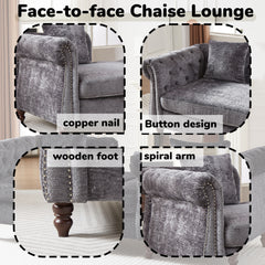 81-inch Chenille Face-to-face Chaise Lounge with Two Pillows,Nailhead trim,Button Tufted Design and Rolled Arms for Lounge, Living room and Office