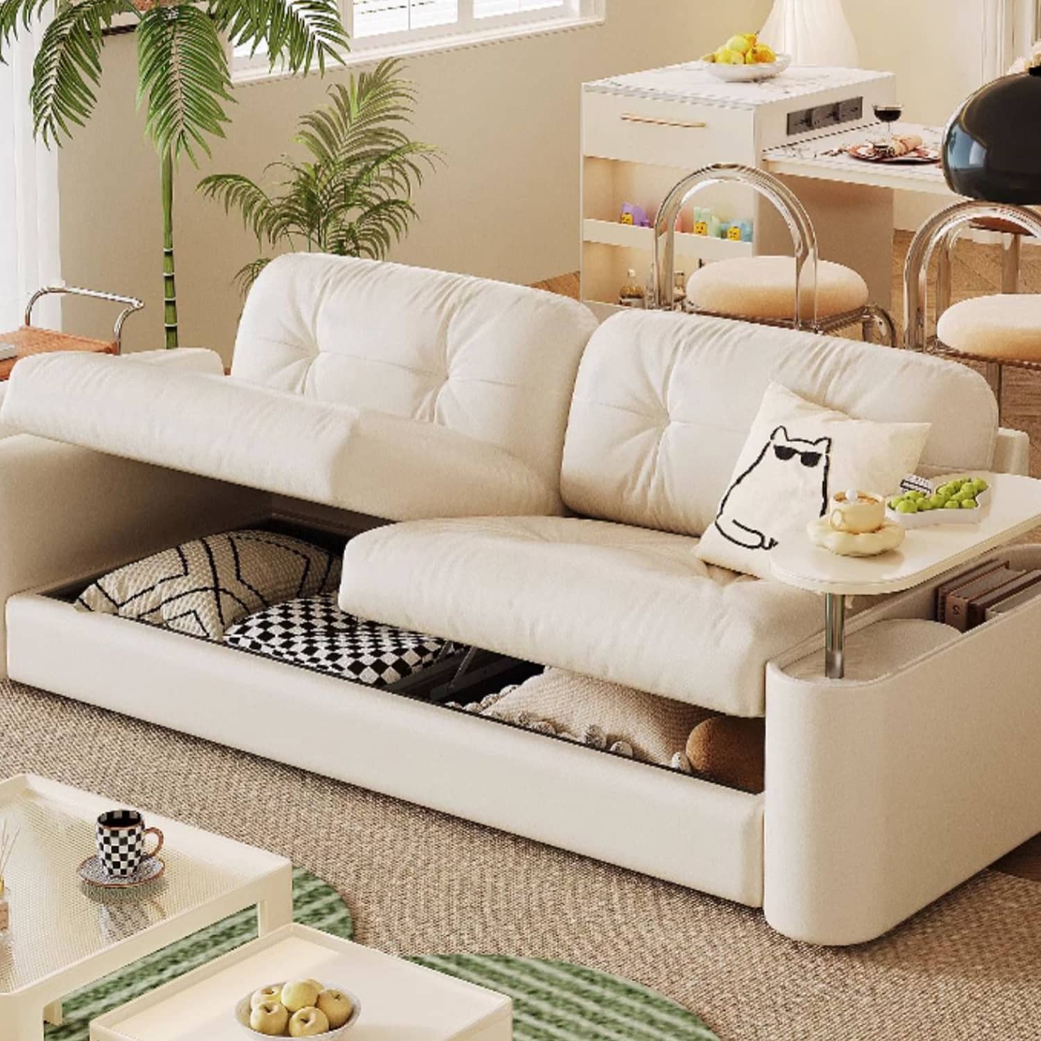 Elegant Light Brown Sofa with Storage - Sturdy Ash Wood Frame and Stainless Steel Legs Design fbby-1378