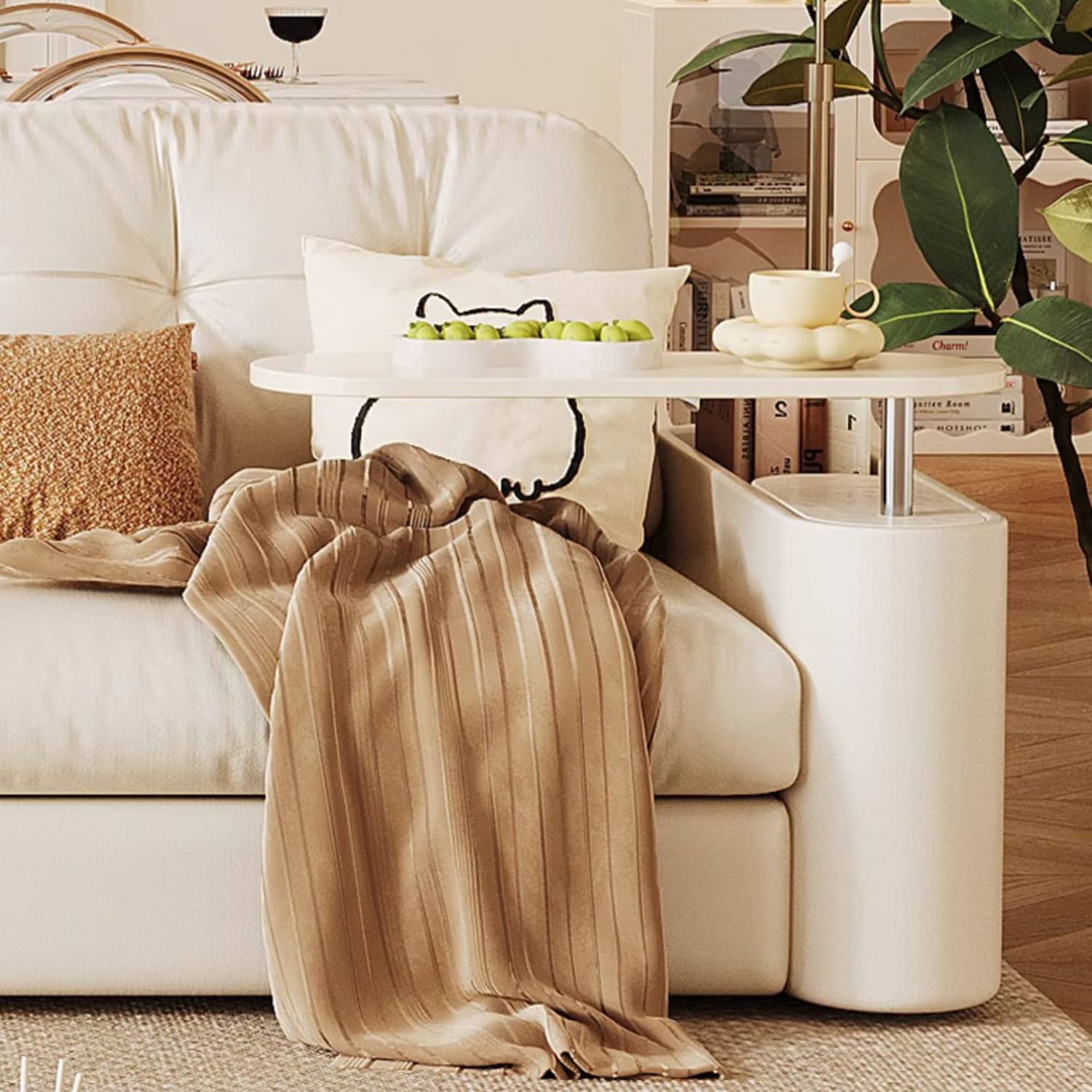 Elegant Light Brown Sofa with Storage - Sturdy Ash Wood Frame and Stainless Steel Legs Design fbby-1378