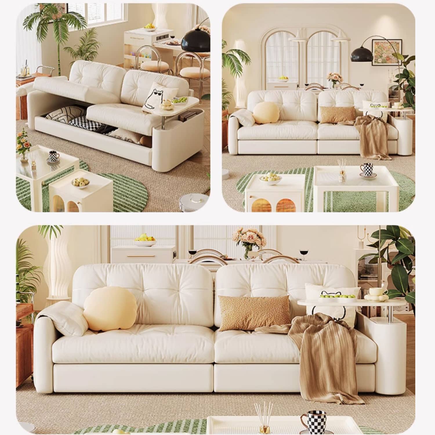 Elegant Light Brown Sofa with Storage - Sturdy Ash Wood Frame and Stainless Steel Legs Design fbby-1378