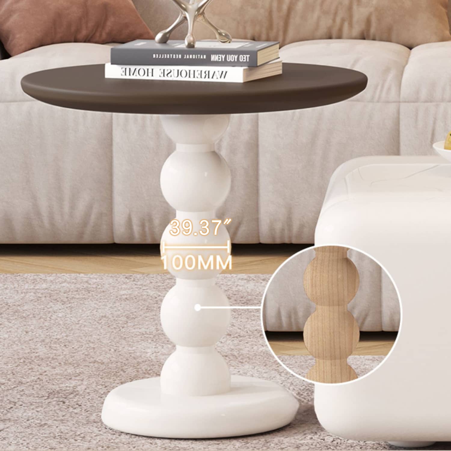 Stylish Rectangular Oak Wood Coffee and Side Table Set– Modern Creamy Design fbby-1381