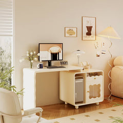 Creamy Functional Desk with Cabinet for Storage - Perfect for Study and Makeup Room fbby-1384