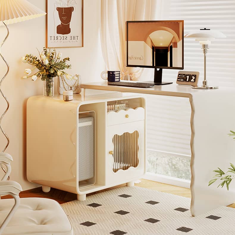 Creamy Functional Desk with Cabinet for Storage - Perfect for Study and Makeup Room fbby-1384