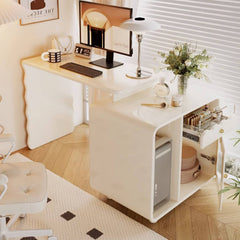 Creamy Functional Desk with Cabinet for Storage - Perfect for Study and Makeup Room fbby-1384