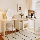 Creamy Functional Desk with Cabinet for Storage - Perfect for Study and Makeup Room fbby-1384