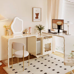 Creamy Functional Desk with Cabinet for Storage - Perfect for Study and Makeup Room fbby-1384