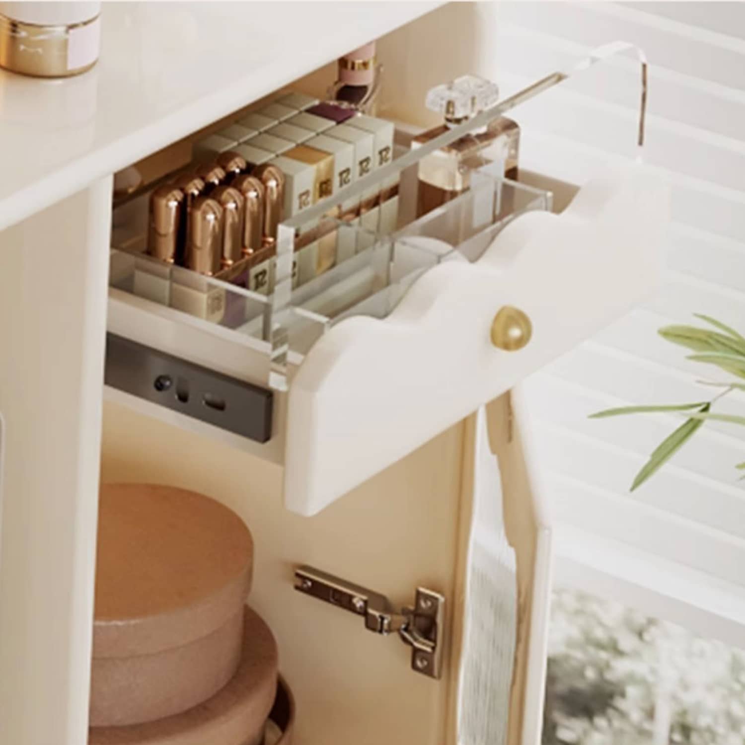 Creamy Functional Desk with Cabinet for Storage - Perfect for Study and Makeup Room fbby-1384