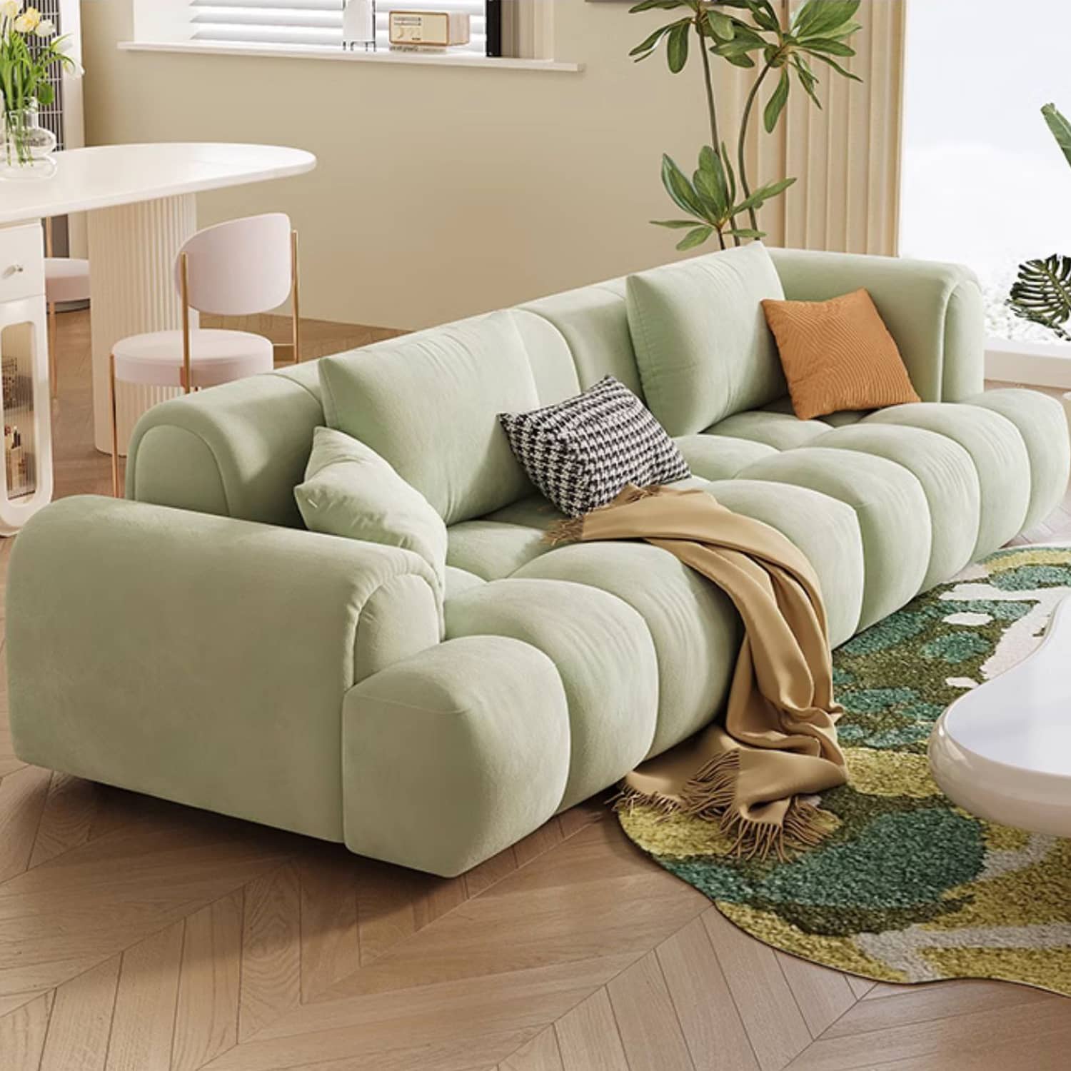 Creamy Faux Leather Sofa with Pine Wood Frame Modern Couch with Soft Foam Filling for LIving Room fbby-1386