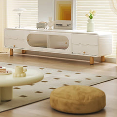 Elegant Beige Solid Wood and Glass TV Cabinet with Laminated Finish fbby-1387