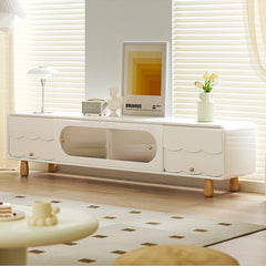 Elegant Beige Solid Wood and Glass TV Cabinet with Laminated Finish fbby-1387